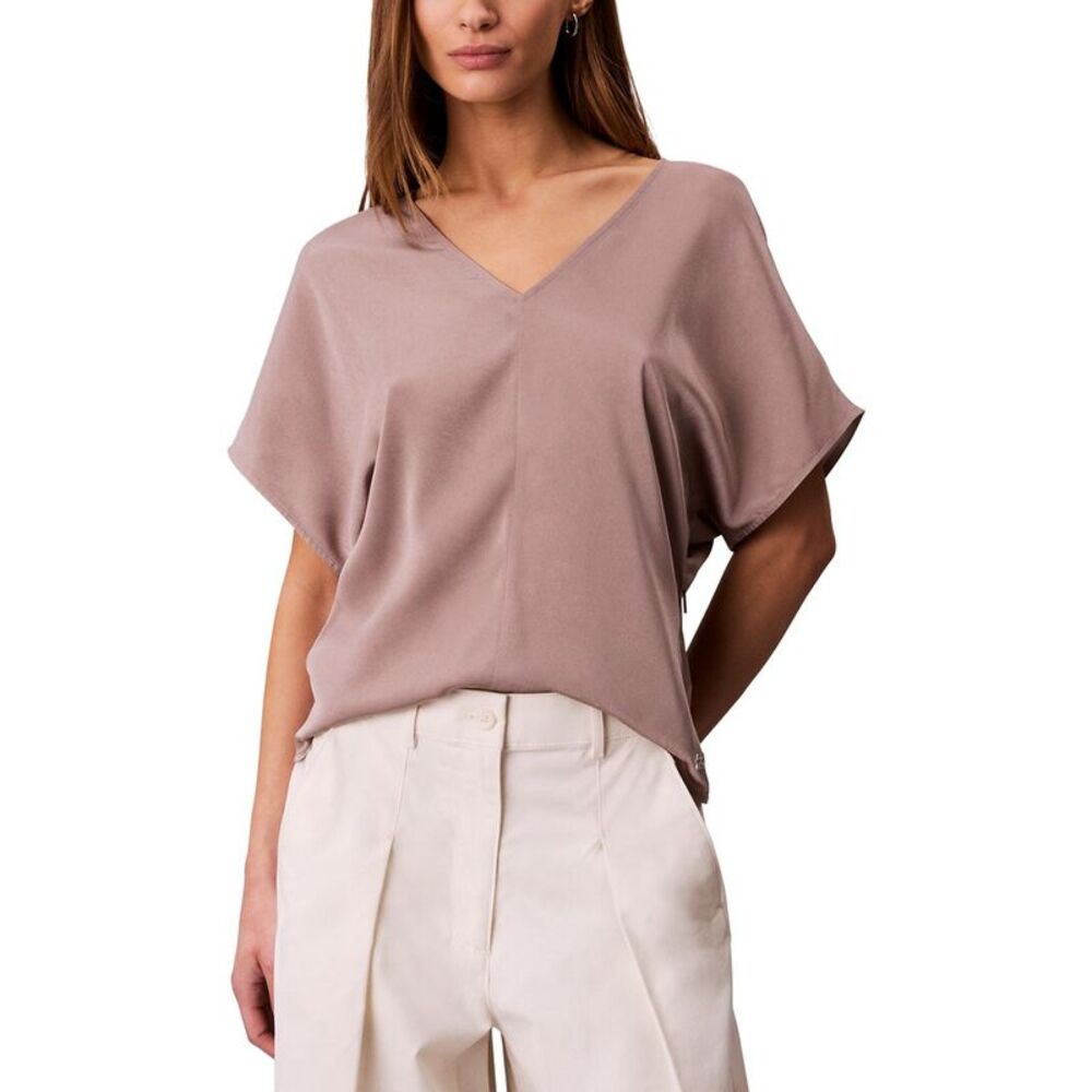 Calvin Klein Womens  Washed Satin T-Shirt, Red